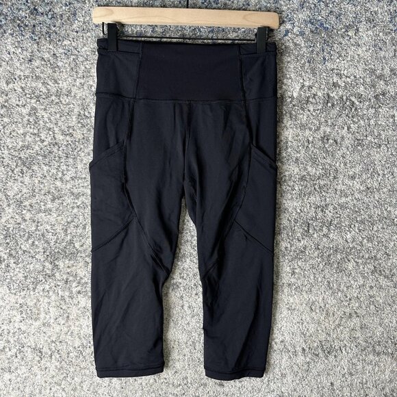 lululemon athletica Pants - Lululemon Athletica Leggings Womens 6 Black Crop Capri Side‎ Pocket Yoga Running